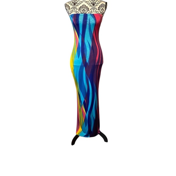 Spring Haze Junior's Multicolor Sheer Stretch Strapless Maxi Dress Extra-Small - Picture 1 of 6